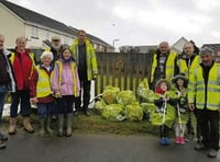 Braving the rain to clean up their village