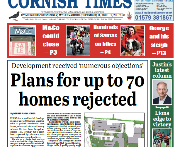 The front of the Cornish Times for the December 14 edition.