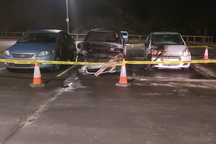 The wreckage of the fire in the supermarket car park