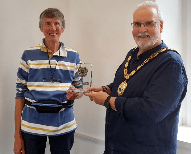 Patsy Deeley receives her trophy for best allotment from the Camelford Town Mayor Rob Rotchell. Pictures: Adrian Jasper