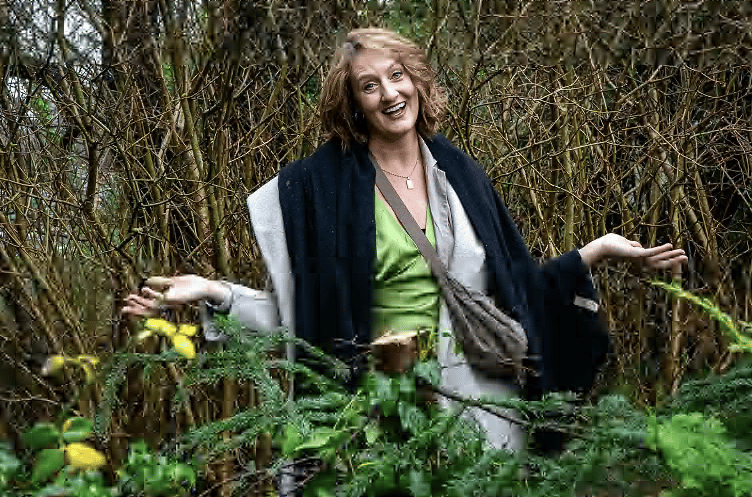 Sarah Yardley with the chopped down fir tree