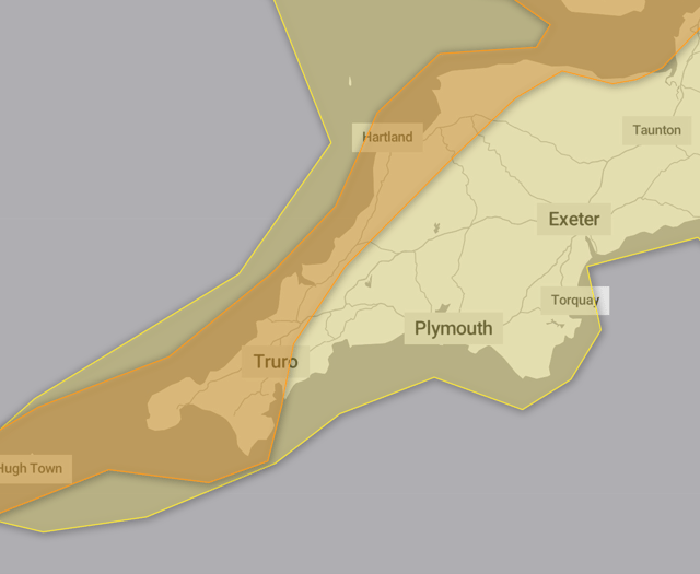 Amber weather warning issued for areas of Cornwall 