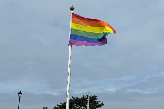 A Pride flag flown at the Castle in Bude