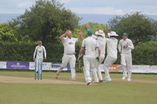 Holsworthy celebrate an early wicket during Saturday's Division Two East clash at South Petherwin. Picture: Paul Hamlyn