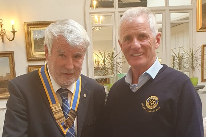 Bude Rotary Club's new president Martin Yeo with outgoing Rob Cox