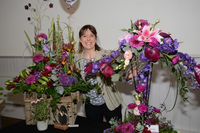 Elaine Reynolds of Delabole with some of her creations on the night. (Picture: Rodney Parrish)