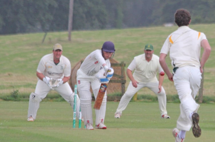 Werrington Thirds wicket-keeper Ed Walters looks to play forward against Grampound Road Seconds on Saturday. He made 14 before being trapped lbw by Millie Matthews.