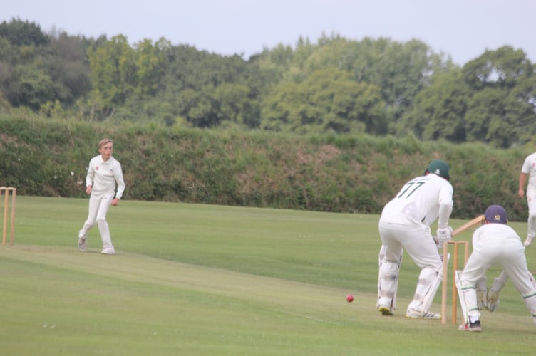 Left-arm spinner Sam Smeeth took 3-40 from his nine overs, and is pictured bowling to Ryan Brown who made 96 in Luckett's 275 all out at Werrington Thirds. Picture: Paul Hamlyn