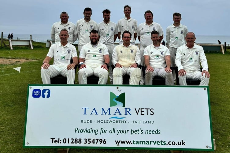 Bude's first team before a home game. Back row from left: Andrew De Rosa, Matt Whitefield, James Sharman, Brett Hunter, Matt Williams and Harry Dymond.
Front row: Antony Buchanan, Matt Mansbridge, Warren Rumble (captain), Wayne Adams and Mark Whitefield. Missing from picture: James Turner and Lee Houghton.