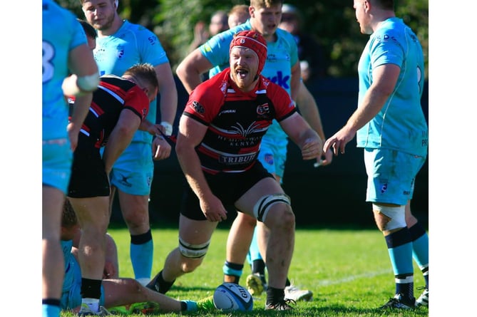 Lock Matt Cannon was a happy man after scoring his first try in Pirates colours. Picture: Brian Tempest