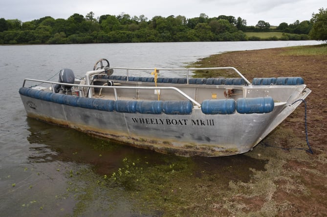 The recreational craft Wheelyboat 123 which capsized with the loss of two lives on Roadford Lake on June 8, 2022