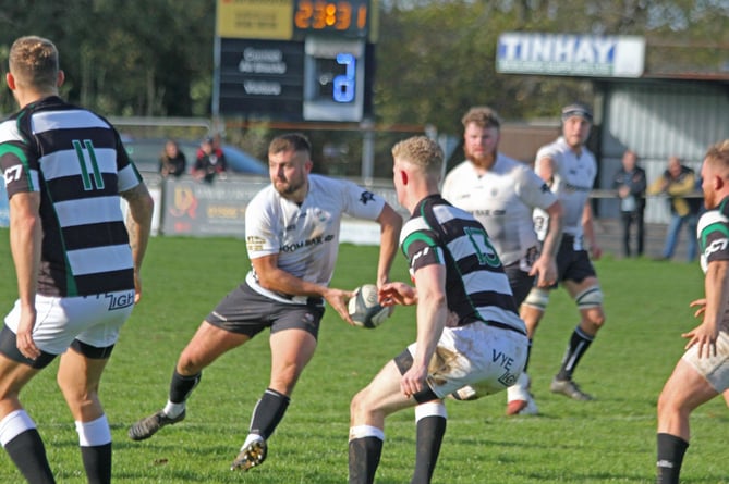 Launceston fly-half and captain Tom Sandercock, pictured sending a pass out wide during the recent home victory over Matson, broke his finger in the same game and is out for the next few weeks. Picture: Paul Hamlyn