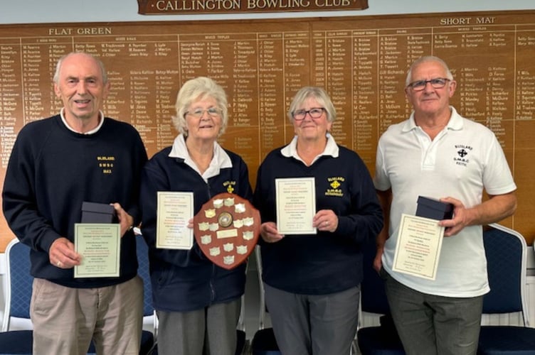 Blisland's winning quartet at the Callington Bowling Club short mat tournament earlier this month. From left: Max Burden, Rosemary Young, Rita Hancock and Keith Matthews. Picture: Callington Bowling Club