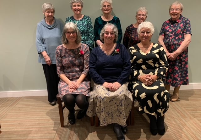 Coad’s Green WI committee; front row, from left to right: Barbara Smith (secretary), Linda Willan (president), Janet Ham (treasurer). Back row, from left to right: Pat Mallett, Daphne Tucker, Vivian Trewin, Alison Gribble, Christine Walters