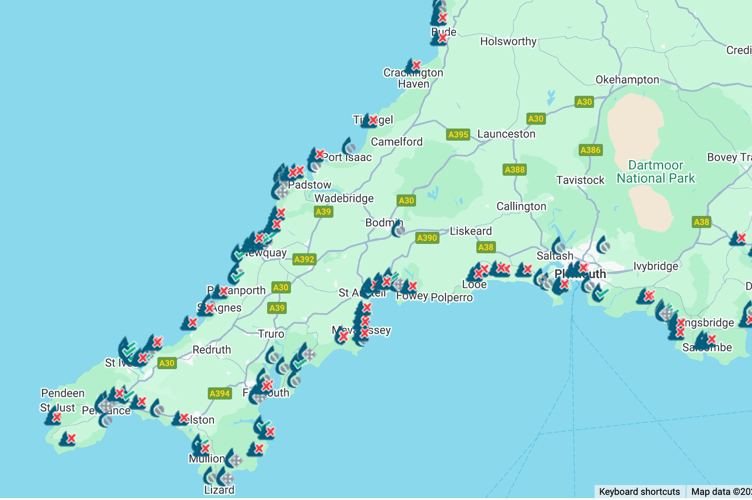 Surfers Against Sewage have highlighted 41 beaches across Cornwall with sewage pollution alerts