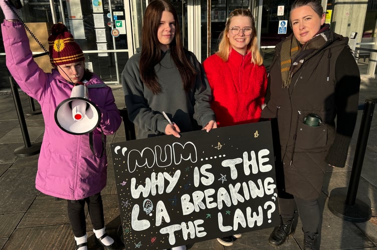 Hattie, Ellise, Jaymie and Hayley Welsh make their feelings known during SEND rally at County Hall. (Picture: Lee Trewhela / LDRS)